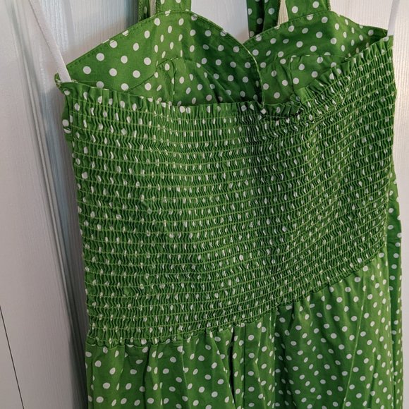 ModCloth/Sara USA Green Polka Dot Halter Dress - Size L - Picture 4 of 7